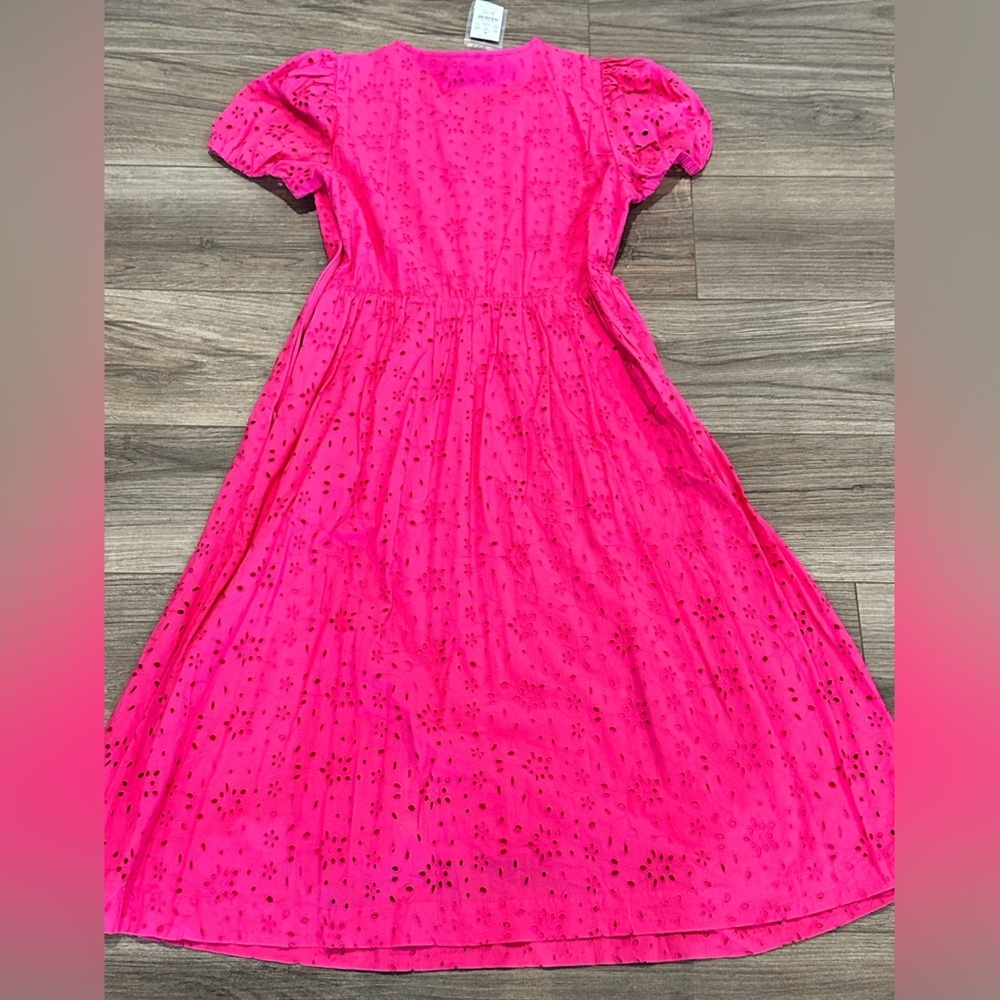 NWT! J. Crew Vibrant Pink Eyelet Puff-Sleeve Dress Size 10 Petite - Picture 10 of 12